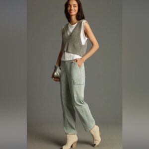 ANTHROPOLOGIE 14 The Carson Utility linen blend barrel pants in blue EUC